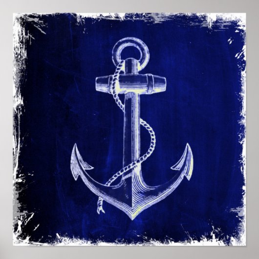 ビーチネイビーブルー沿岸シック航海のいかり ポスター (正面)