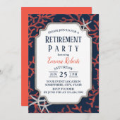 ビーチネイビー素朴コーラルリーフスターフィッシュリタイアメント 招待状 (正面/裏面)