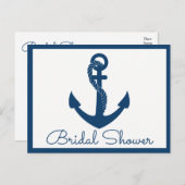 ビーチネービーブルーいかり航海のブライダルシャワー インビテーションポストカード (正面/裏面)