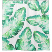 ビーチハイホワイト&グリーントロピカルパーム葉ズシック シャワーカーテン (正面)