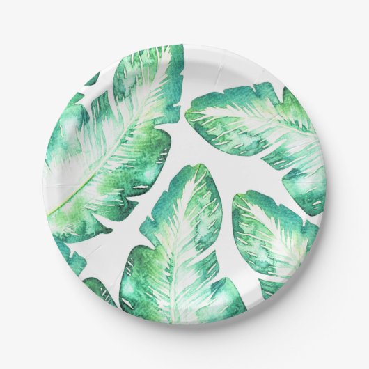 ビーチハイホワイト&グリーン熱帯葉トロピカル結婚ズ ペーパープレート (正面)