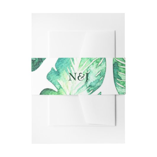 ビーチハイホワイト&グリーン熱帯葉トロピカル結婚ズ 招待状ベリーバンド (正面例)
