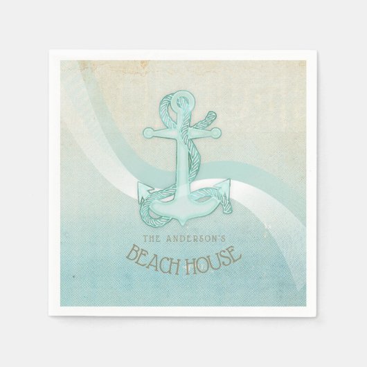 ビーチハウスいかりシルエットアクアブルーID623 スタンダードカクテルナプキン (正面)