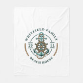 ビーチハウスいかりボートホイール年パーソナライズされた フリースブランケット (正面)