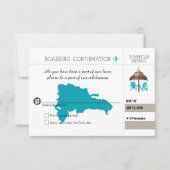 ビーチハウスとチェアー 出席案内 ドミニカ共和国 ティール 出欠カード (正面)