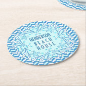 ビーチハウスのアールデコの貝およびヘリンボンのカスタム ラウンドペーパーコースター (アングル)