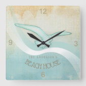 ビーチハウスのカモメの水青いID623 スクエア壁時計 (正面)