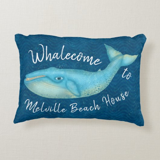 ビーチハウスのシロナガスクジラの航海のなWhalecome |のカスタム アクセントクッション (裏面)
