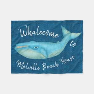 ビーチハウスのシロナガスクジラの航海のなWhalecome のカスタム フリースブランケット