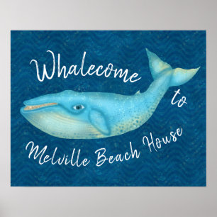 ビーチハウスのシロナガスクジラの航海のなWhalecome のカスタム ポスター