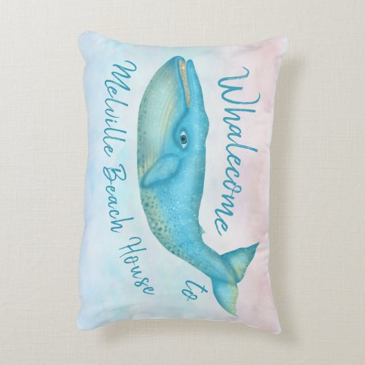 ビーチハウスのシロナガスクジラの航海のなWhalecome |の名前 アクセントクッション (裏面(縦))