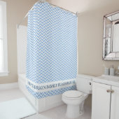 ビーチハウスの名前をカスタムするのヘリンボン青い白 シャワーカーテン (インサイチュ)