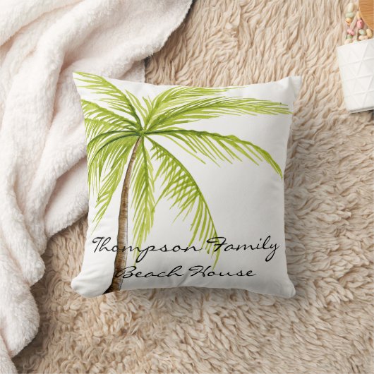 ビーチハウスの姓のヤシの木の白い緑 クッション (ブランケット)