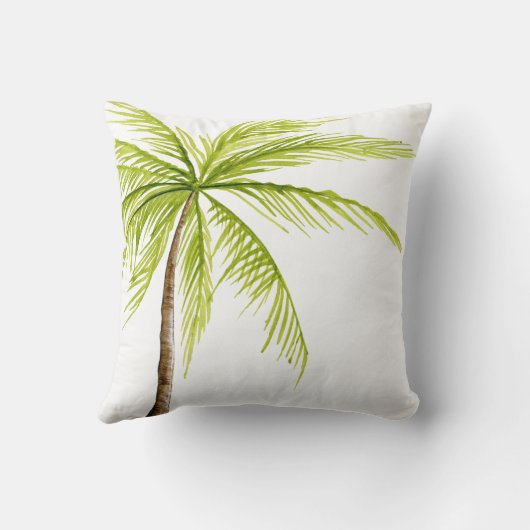 ビーチハウスの姓のヤシの木の白い緑 クッション (裏面)