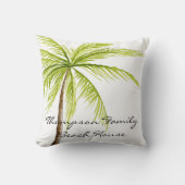 ビーチハウスの姓のヤシの木の白い緑 クッション (正面)