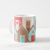 ビーチハウスの水彩：レトロパターン。 コーヒーマグカップ (正面左)