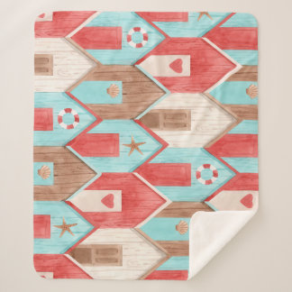 ビーチハウスの水彩：レトロパターン。 シェルパブランケット