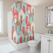 ビーチハウスの水彩：レトロパターン。 シャワーカーテン (インサイチュ)