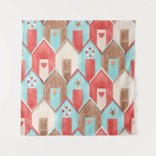 ビーチハウスの水彩：レトロパターン。 タペストリー (正面)