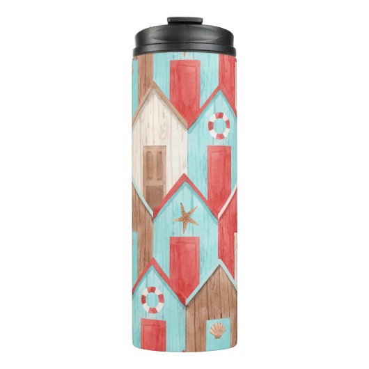 ビーチハウスの水彩：レトロパターン。 タンブラー (正面)