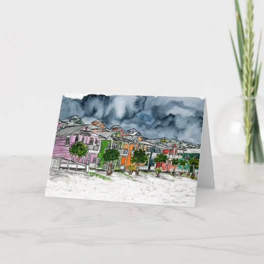 ビーチハウスの熱帯芸術のスケッチ カード (正面)