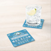 ビーチハウスの航海のなヨットの貝殻あなたの名前 スクエアペーパーコースター (インサイチュ)