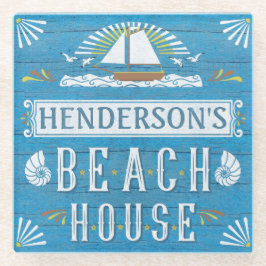 ビーチハウスの航海のなヨットは名前をカスタムする2を殻から取り出します ガラスコースター