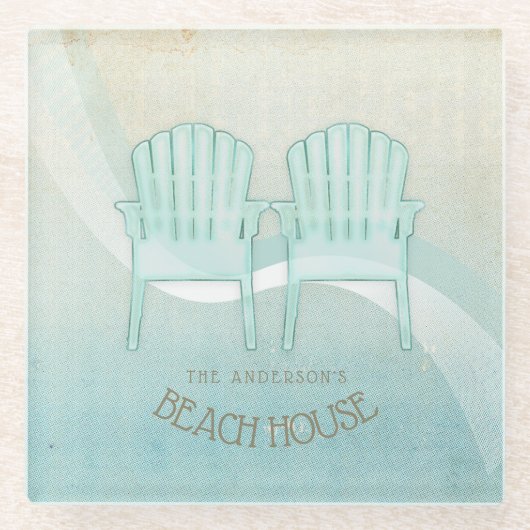 ビーチハウスアディロンドバックチェアアクアブルーID623 ガラスコースター (正面)