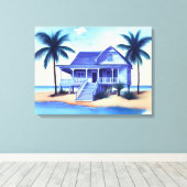 ビーチハウスウィズパームツリーズ キャンバスプリント (インサイチュ (ウッドフロア))