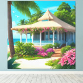 ビーチハウスウィズ海ビュー キャンバスプリント (インサイチュ (ウッドフロア))