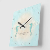 ビーチハウスウェルカムサパーソナライズされたインシーホースズ スクエア壁時計 (傾斜)