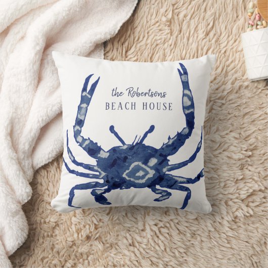 ビーチハウスウェルカムネームしぼりブルーカニダイヤモンド クッション (ブランケット)