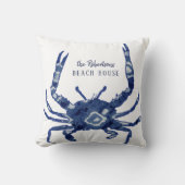 ビーチハウスウェルカムネームしぼりブルーカニダイヤモンド クッション (正面)