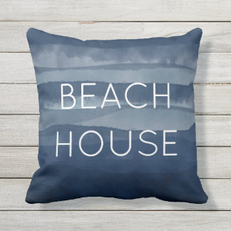 ビーチハウスウォーターカラーネイビーブルー海 アウトドアクッション