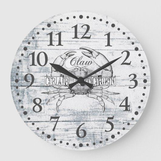 ビーチハウスウッドカニキッチンコーストコテージ ラージ壁時計 (正面)