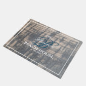 ビーチハウスウッ素朴ドエフェクトブルーイニシャルスクリプト ドアマット (アングル)