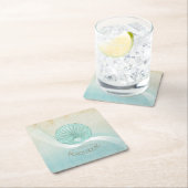 ビーチハウスクラムシェルアクアブルーID623 スクエアペーパーコースター (インサイチュ)