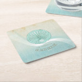 ビーチハウスクラムシェルアクアブルーID623 スクエアペーパーコースター (アングル)