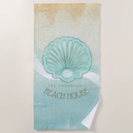 ビーチハウスクラムシェルアクアブルーID623 ビーチタオル