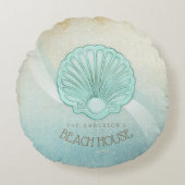 ビーチハウスクラムシェルアクアブルーID623 ラウンドクッション (正面)