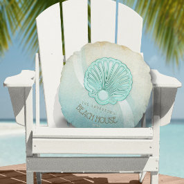 ビーチハウスクラムシェルアクアブルーID623 ラウンドクッション
