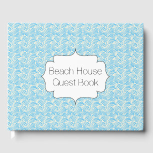 ビーチハウスゲストブックブルーモダンウェーブパターン ゲストブック