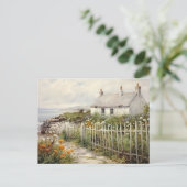 ビーチハウスコテージシーサイドフェンスバケーションヴィンテージ ポストカード (スタンド正面)