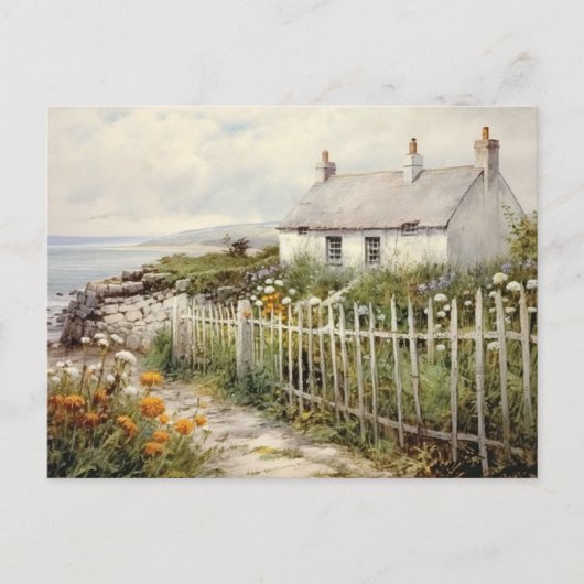 ビーチハウスコテージシーサイドフェンスバケーションヴィンテージ ポストカード (正面)