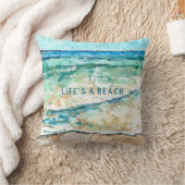 ビーチハウスコースタルアートワークライフズアアビーチ クッション (ブランケット)