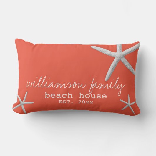 ビーチハウスコースタルヒトデダークコーラル ランバークッション (正面)
