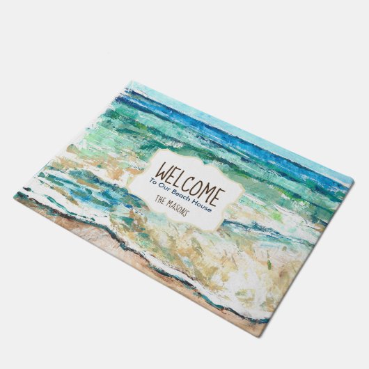 ビーチハウスコースト絵画ーウェルカムドアマット ドアマット (アングル)