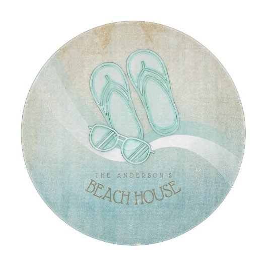 ビーチハウスサングラスとビーチサンダルアクアID623 カッティングボード (正面)