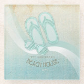 ビーチハウスサングラスとビーチサンダルアクアID623 ガラスコースター (正面)