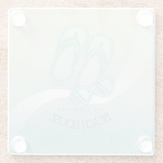 ビーチハウスサングラスとビーチサンダルアクアID623 ガラスコースター (裏面)